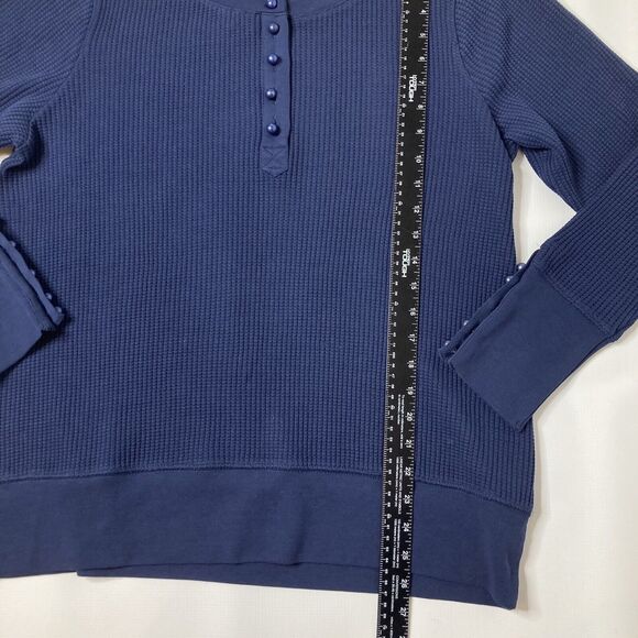 Soft Surroundings Henley Pullover Sweater Navy Blue Rib Knit Cotton Womens Large - Picture 6 of 9